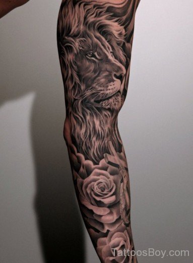 Lion Face Tattoo On Full Sleeve-TB172