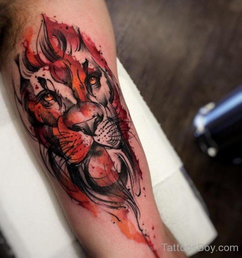 Lion Head Tattoo On Bicep-Tb176
