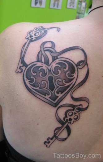 Lock And Key Tattoo On Back-TB1115