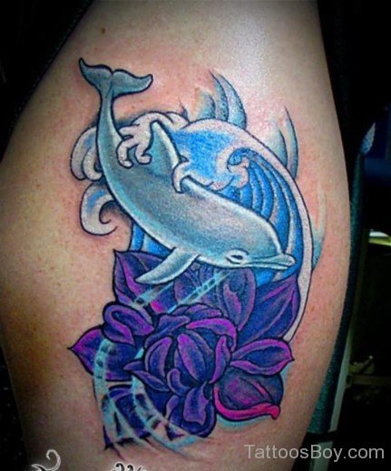Lotus Flower And Dolphin Tattoo On Shoulder-TB0121