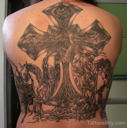 Memorial Cross Tattoo On Back-TB1094