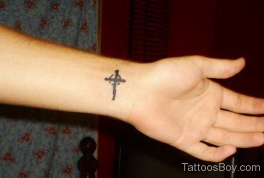 Nice Cross Tattoo On Wrist-TB1065