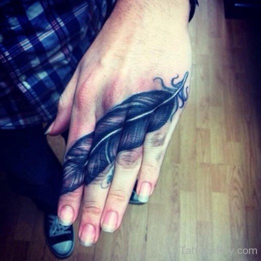 Nice Feather Tattoo On Finger-AWl1070