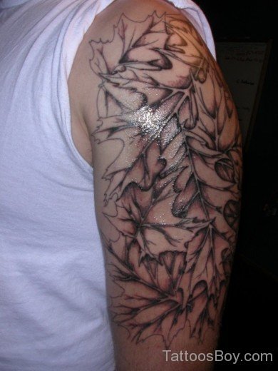 Nice Leaf Tattoo On Half Sleeve-Tb180