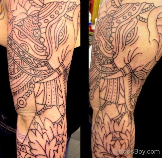 Outline Flower And Elephant Tattoo-TB115