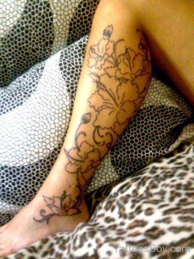 Outline Hibiscus Tattoo On Leg-TB12131