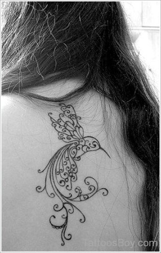 Outline  Hummingbird Tattoo On Back-TB1137