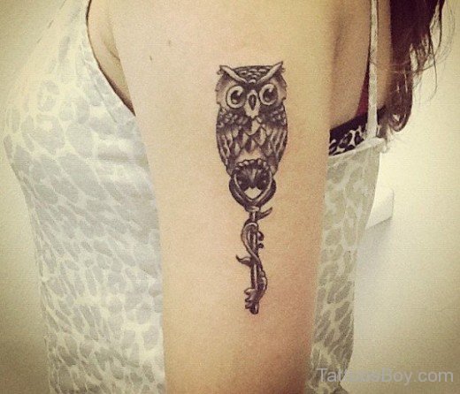 Owl And Key Tattoo On Bicep-TB1139