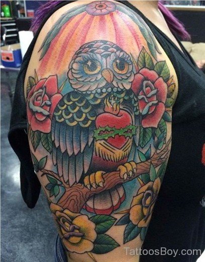 Owl And Rose Tattoo-TB12099