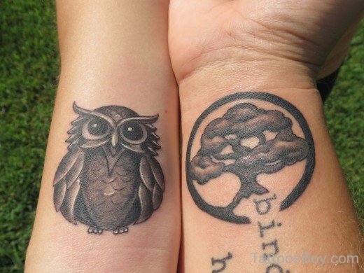 Owl And Tree Tattoo On Wrist-TB1090