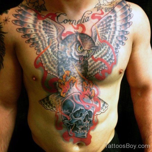 Owl Tattoo On Chest-TB1081