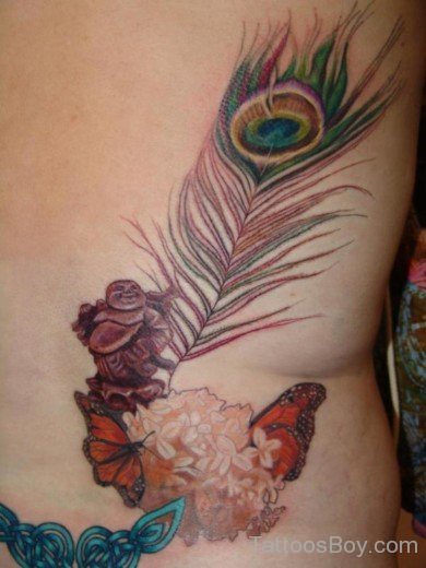 Peacock Feather And Butterfly Tattoo-TB1078