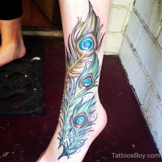 Peacock Feather Tattoo On Leg-AWl1076
