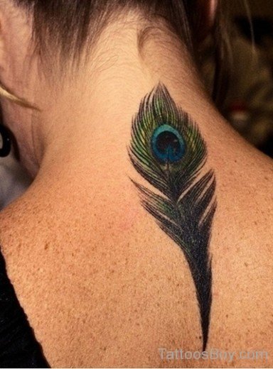 Peacock Feather Tattoo On Nape-TB1086