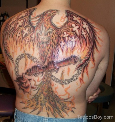 Phoenix And Flame Tattoo On Back-TB1083