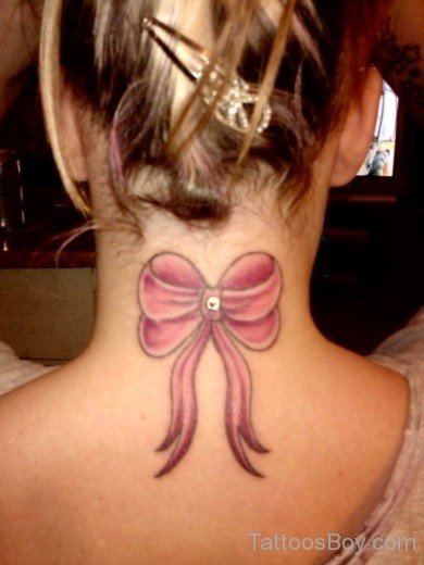 Pink Bow Tattoo On Nape-TB158