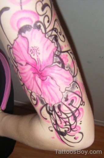 Pink Hibiscus Tattoo On Half Sleeve-TB12133