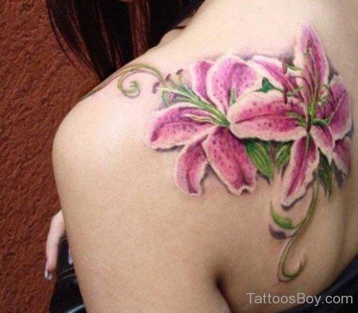 Pink Lily Flower Tattoo Design