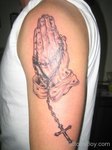 Praying Hands Tattoo On Shoulder-TB159
