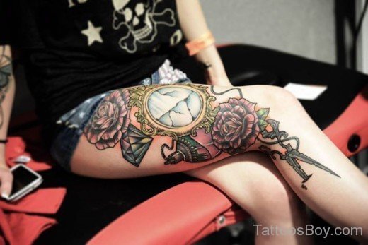 Pretty Flower Tattoo On Thigh-TB1123