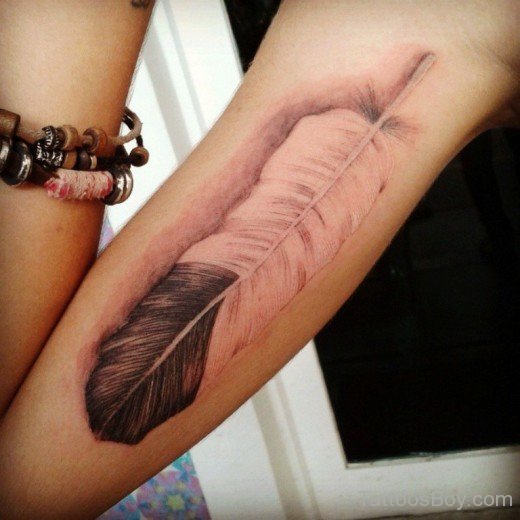 Realistic Feather Tattoo On Bicep-AWl1080