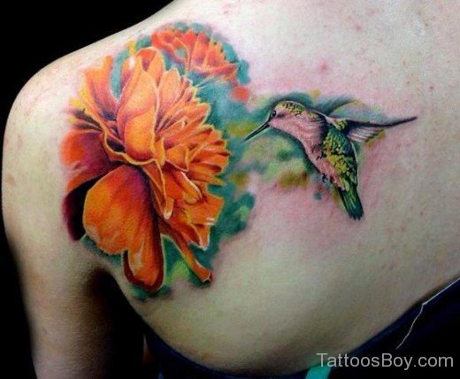 Realistic Hummingbird Tattoo On Back-TB1141