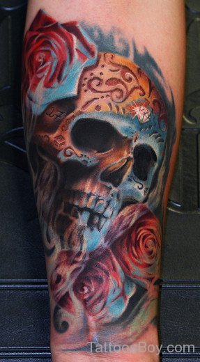 Realistic Rose With A Skull Tattoo-TB127