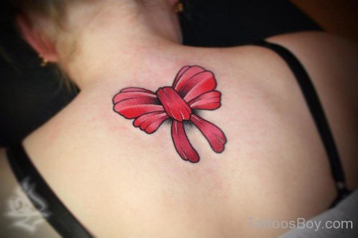 Red Bow Tattoo On Back-TB0147