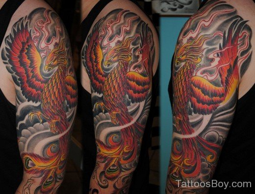 Red Flames And Phoenix Tattoo-TB1088
