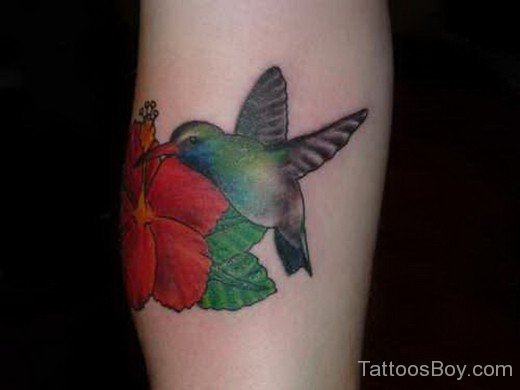 Red Flower And Hummingbird  Tattoo-TB1143
