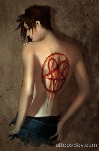 Red Heartagram Tattoo On Back-TB1082