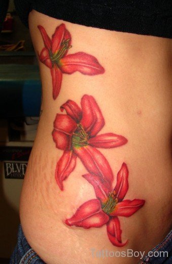 Red Lily Tattoo On Rib-TB12136