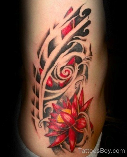 Red Lotus Tattoo On Rib-TB1110