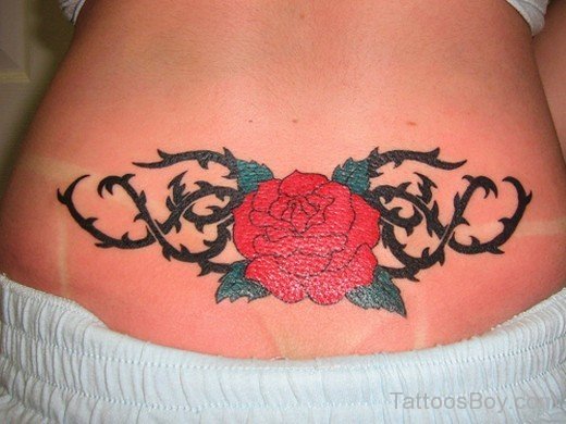 Red Rose Tattoo On Lower Back-TB169