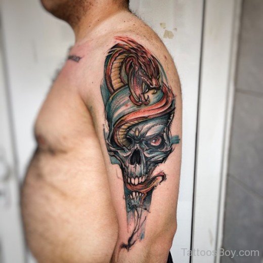 Red Snake Blue Skull Tattoo-TB1219