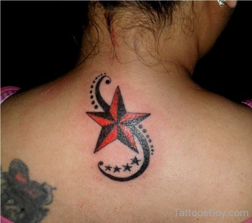 Red Star Tattoo On Back-Tb129