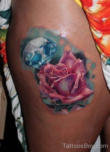Rose And Diamond Tattoo On Thigh-TB1128