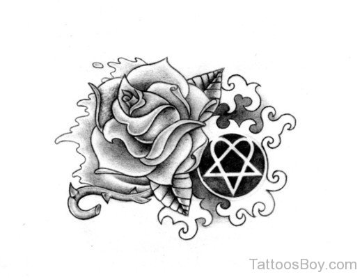 Rose And Heartagram Tattoo Design-TB1083