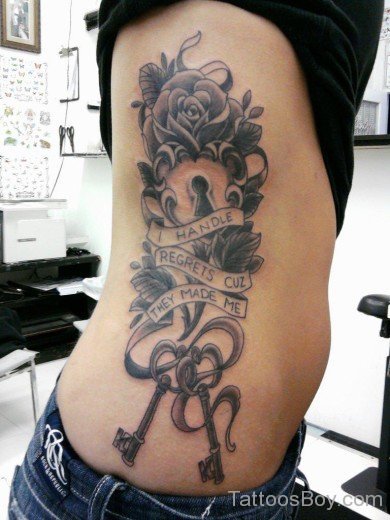 Rose And  Key Tattoo On Rib-TB1144