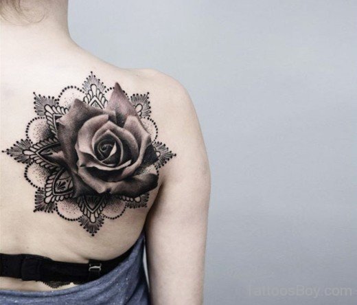 Rose And Mandala Tattoo On Bacl-TB156