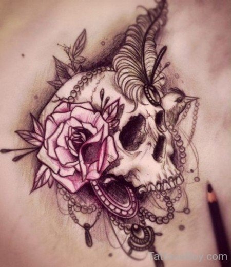 Rose And Skull Tattoo Design-TB1220
