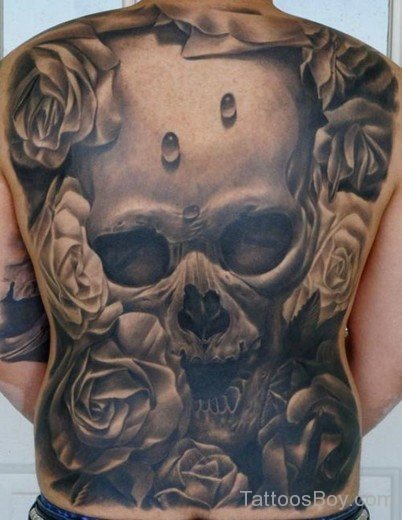 Rose And Skull Tattoo On Full BAck-TB109