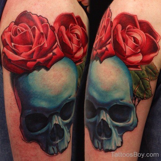 Rose Flower And Skull Tattoo Design-TB138