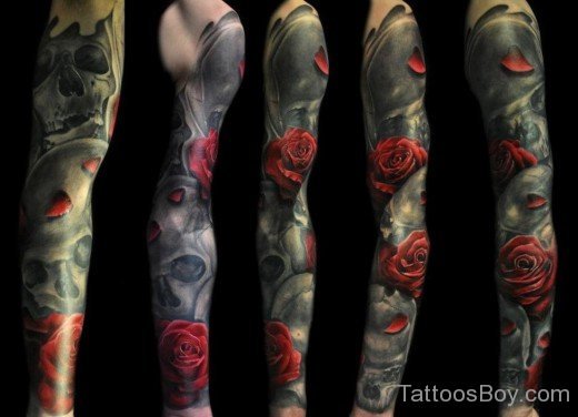 Roses And Skull Tattoo On Full Sleeve-TB1080