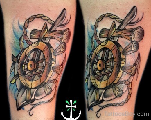 Ship Wheel Tattoo On Bicep-Tb1129