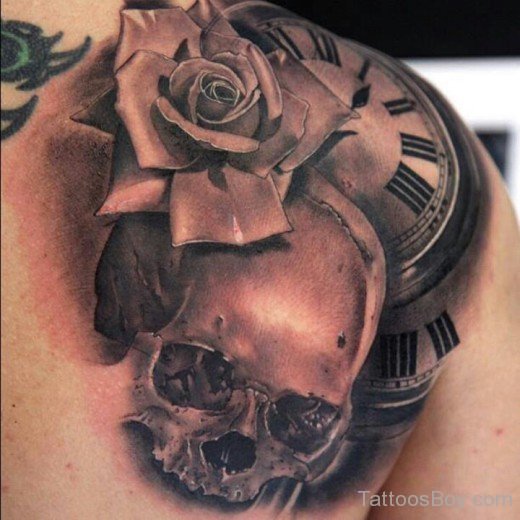 Skull And Clock Tattoo On Back-TB143