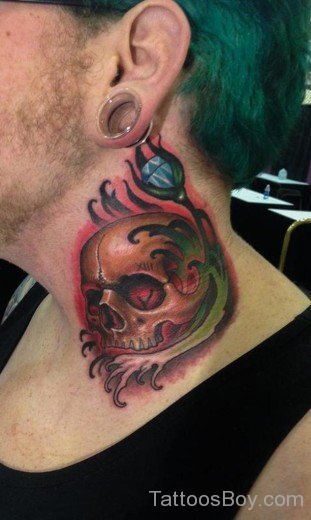 Skull And Diamond Tattoo On Neck-TB1132