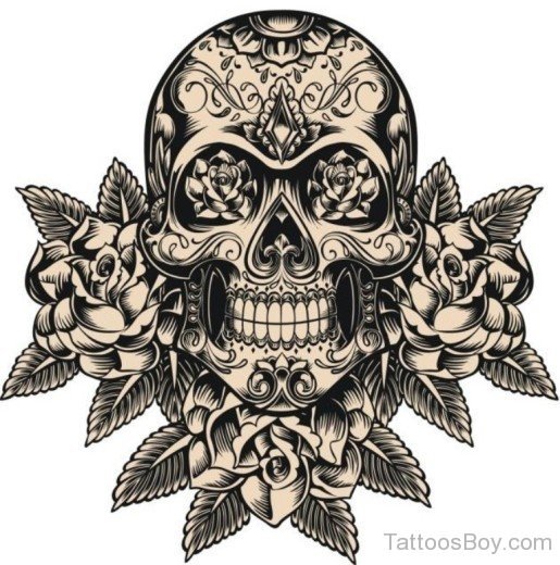 Skull And Rose Tattoo Design-TB163