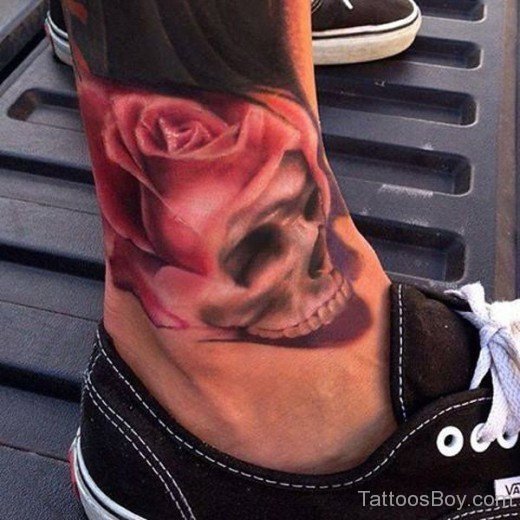 Skull And Rose Tattoo On Ankle-TB146