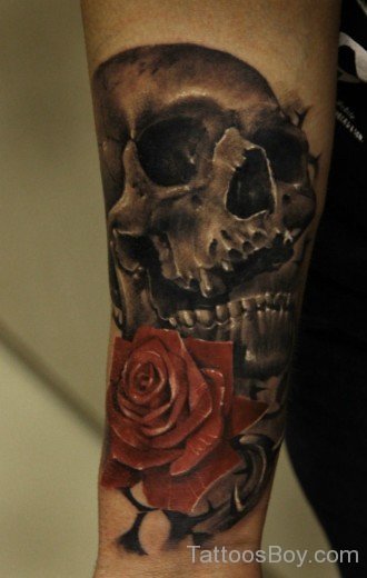 Skull And Rose Tattoo On Wrist-TB155